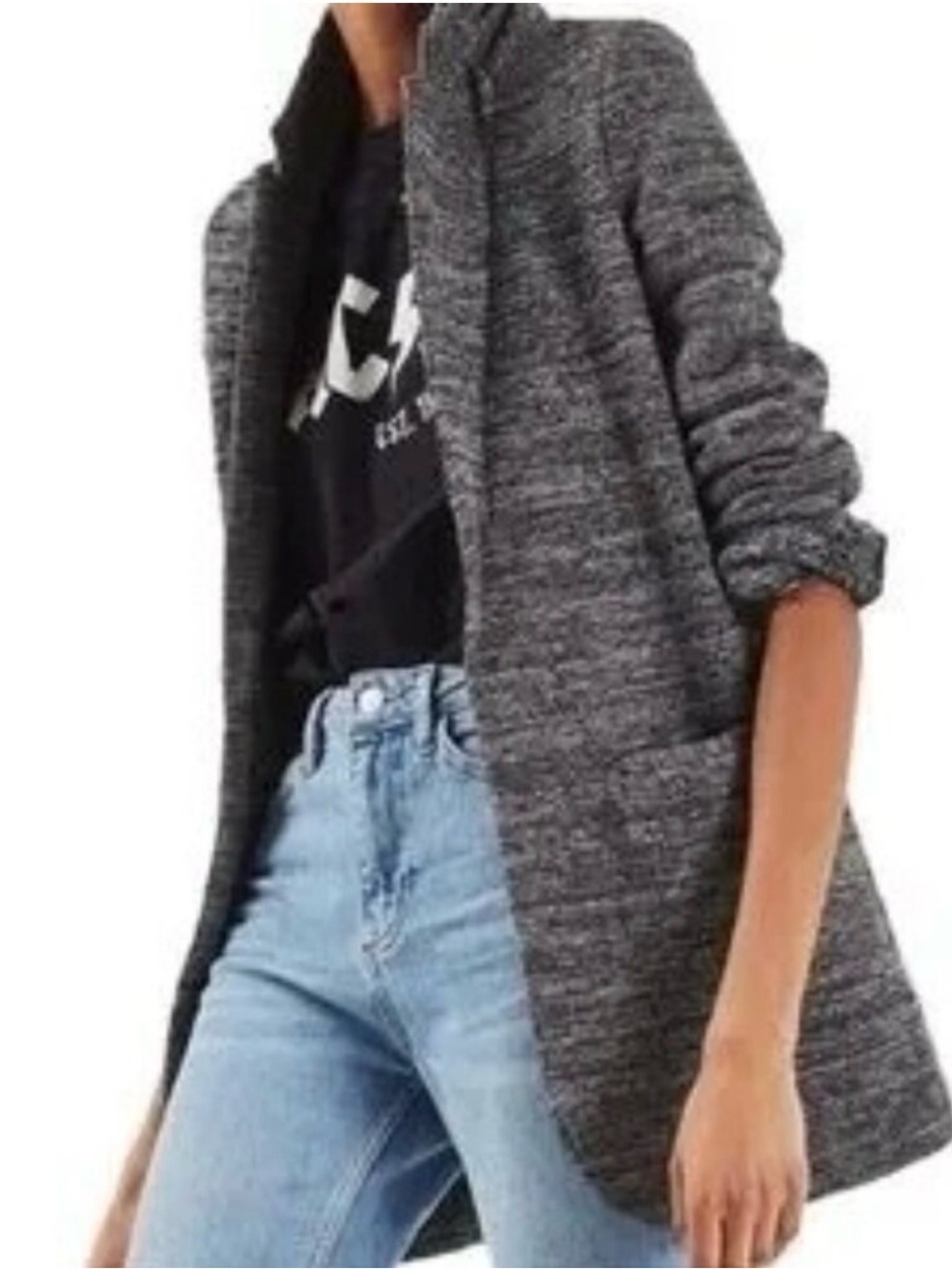 Topshop Charcoal Gray Open-Front Knit Cardigan Blazer
